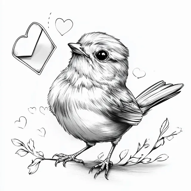 Bird, Branch, Beak, Twig, Font, Illustration, Art, Songbird, Drawing, Feather, Painting, Perching bird, Line art, Sketch, Event, Still life photography, Old World flycatcher, Graphics, Wildlife, Ink