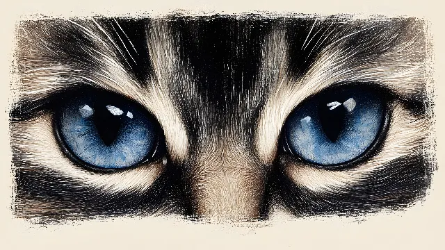 Cat, Facial expression, Iris, Felidae, Felinae, Whiskers, Snout, Carnivores, Fur, Grey, Paint, Ojos Azules, Watercolor painting