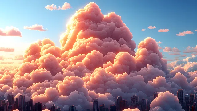 Cloud, Sky, Blue, Daytime, Cumulus, Orange, Meteorological phenomenon, Afterglow, Dusk, Morning, Sunlight, Evening, Sunrise, Sunset, Red sky at morning, Dawn, Heat, Skyline, Cityscape