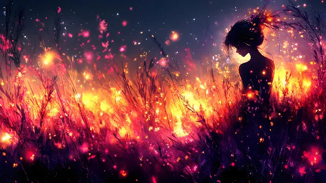 Orange, CG artwork, Wind, Evening, Graphics, Animation, Heat, Backlighting, Star, Love, Fictional character, Night, Autumn, Anime, Sunrise