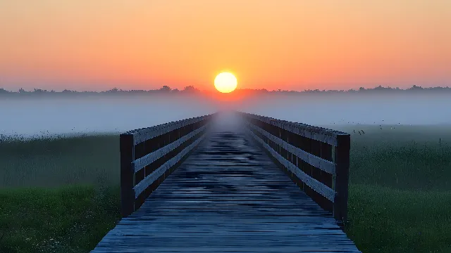 Sky, Afterglow, Horizon, Sunset, Bridge, Dusk, Sunrise, Natural landscape, Cloud, Orange, atmospheric phenomenon, Red sky at morning, Evening, Boardwalk, Walkway, Morning, Sunlight, List of nonbuilding structure types, Pier, Plank