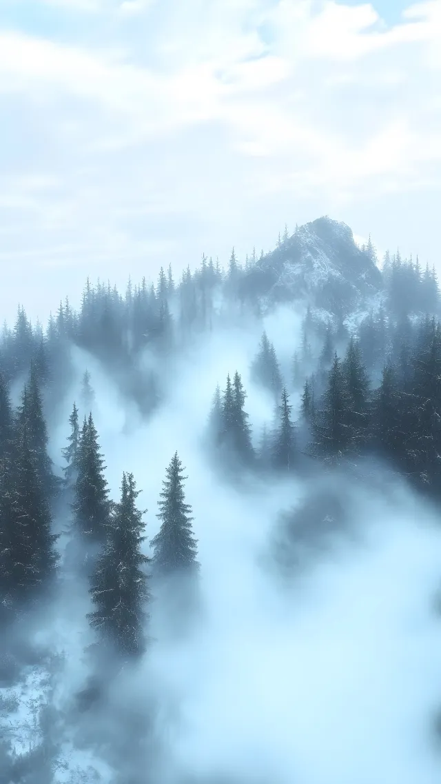 atmospheric phenomenon, Fog, Mist, Forest, Cloud, Spruce-fir forests, Hill station, Haze, Larch, Meteorological phenomenon, Tropical and subtropical coniferous forests, Conifers, Winter, Old-growth forest, Jungle, Evergreen, Pine family, Pine, Fir, Cupressaceae