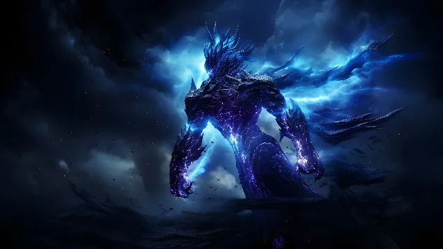 Cg artwork, Art, Geological phenomenon, Supernatural creature, Dragon, Electric blue, Space, Mythical creature, Fictional character, Darkness, Astronomical object, Cryptid, Graphics, Event, Fiction, Science, Illustration, Mythology, Graphic design, Action-adventure game