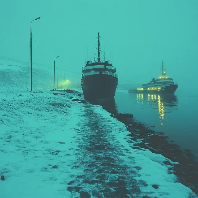 Boat, Watercraft, Ship, Sea, Naval architecture, Ocean, Winter, Passenger ship, Water transportation, Ferry, Evening, Motor ship, Icebreaker, Ocean liner, Snow