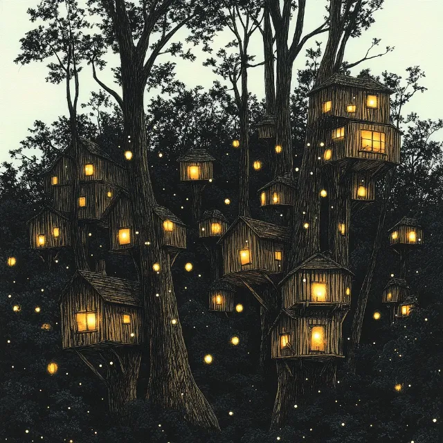 Branch, Twig, Tree house, Night, Evening, Lantern