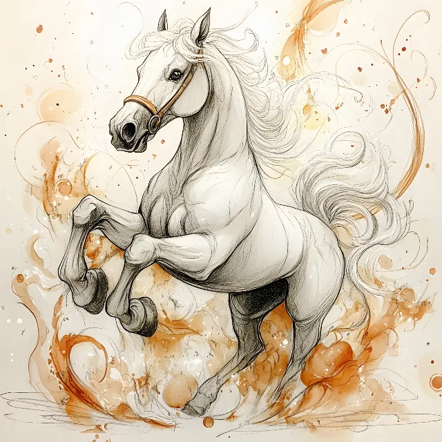 Horse, Drawing, Illustration, Mustang, Graphics, Paint, Watercolor painting, Mane, Stallion, Fictional character, Line art, Mare, Art Paint, Animation, Graphic design