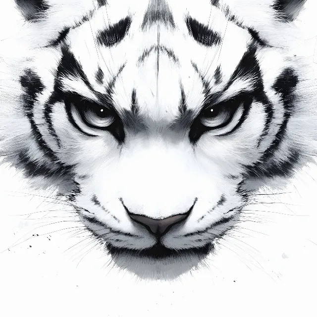 White, Felidae, Facial expression, Tiger, Whiskers, Snout, Panthera, Carnivores, Siberian Tiger, Bengal tiger, Terrestrial animal, Line art, Design, Graphics, Fang, Sketch, Snow leopard, Roar, Fictional character, Claw