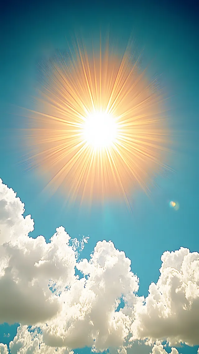 Sun, Blue, Cloud, Daytime, Astronomical object, Cumulus, Orange, Sunlight, Sunrise, Morning, Meteorological phenomenon, Lens flare, Heat, Backlighting, Evening, Sunset, Star