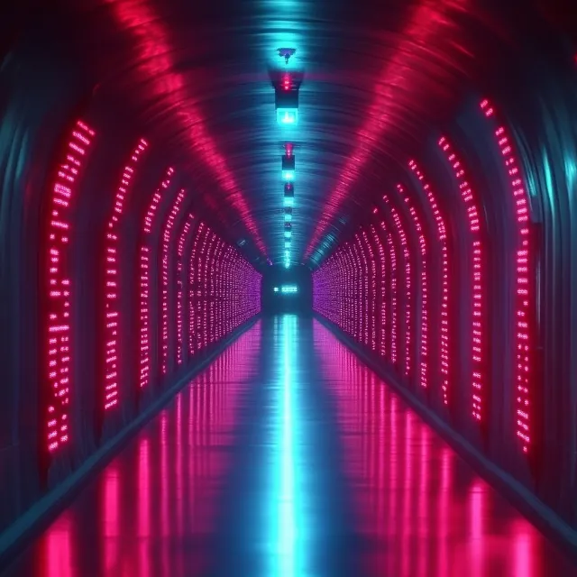 Red, Lighting, Neon, Symmetry, Subway, Visual Effect Lighting, Tunnel, Fluorescent lamp