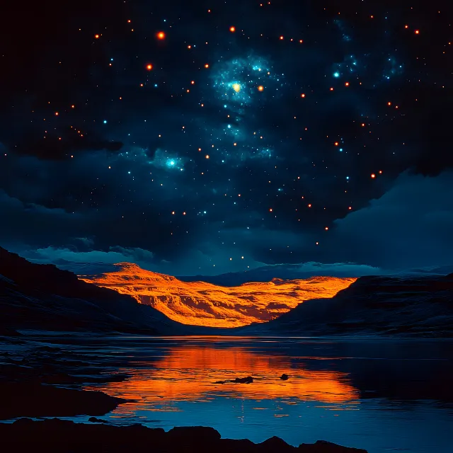 Blue, Astronomical object, Night, Orange, Star, Dusk, Midnight, Astronomy, Evening, Loch, Reflection, Aurora, Universe, Sunrise, Afterglow, Outer space, Science, Sunset, Lake District, Sound