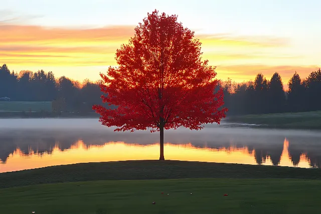 Nature, Red, Natural landscape, Landscape, Bank, Reflection, Lake, Reservoir, River, Loch, Pond, Lake District, Evening, Lacustrine plain, Larch, Dusk, Conifers, Wetland, Sunset, Sunrise