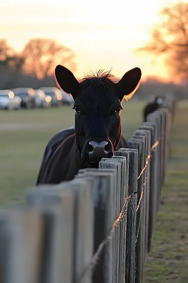 Terrestrial animal, Fence, Snout, Black, Bovinae, Pasture, Ranch, Working animal, Livestock, Home Fencing, Dairy cattle, Split-rail fence, Fur, Farm, Croft, Wire Fencing