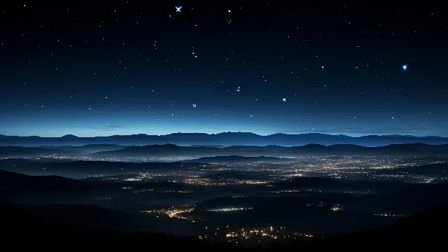 Sky, Atmosphere, Azure, Nature, Black, Natural landscape, Atmospheric phenomenon, Mountain, Horizon, Dusk, Landscape, Space, Astronomical object, Midnight, Science, Calm, Electric blue, Darkness, Star, Mountain range