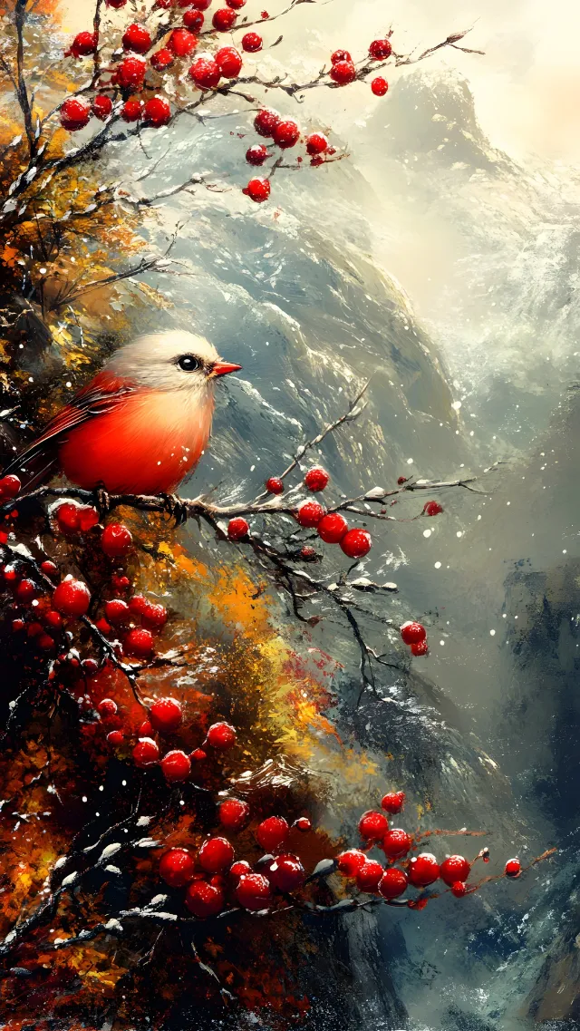 Bird, Branch, Twig, Rowan, Beak, Winter, Songbirds, Berry, Feather, Passerine, Mountain-ash, Holly, Apples, Fruit