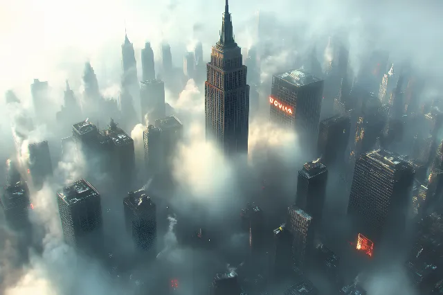 Skyscraper, City, Daytime, Building, Urban area, High-rise building, Metropolitan area, atmospheric phenomenon, Metropolis, Tower, Cityscape, Commercial building, Condominium, Human settlement, Haze, Apartment, Morning, Skyline, Mist, Aerial photography