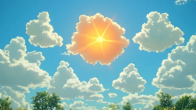 Blue, Cloud, Daytime, Cumulus, Sun, Sunlight, Meteorological phenomenon, Morning, Sunrise, Astronomical object