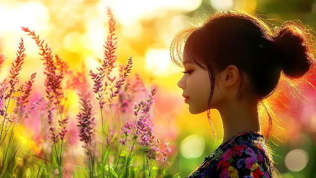 Beauty, Summer, Petal, Pink, Spring, People in nature, Long hair, Meadow, Wildflower, Model, Happiness, Backlighting, Portrait photography, Photo shoot, Lens flare, Wind, Red hair