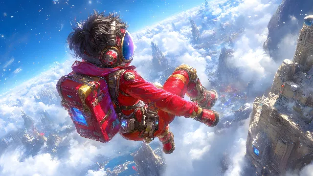 Parachuting, Air sports, Game, Fictional character, Animation, Outer space, Windsport, Digital compositing, Adventure, Fiction, Hero, Action-adventure game, Universe, Flight, Astronaut, CG artwork