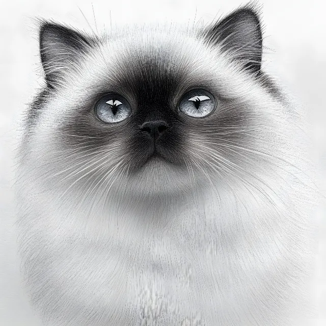 Cat, White, Vertebrate, Felinae, Facial expression, Felidae, Siamese cat, Snout, Whiskers, Birman, Carnivores, Grey, Ragdoll, Balinese cat, Fur, Black and white, Thai cat, Persian cat, Tonkinese cat, Himalayan cat