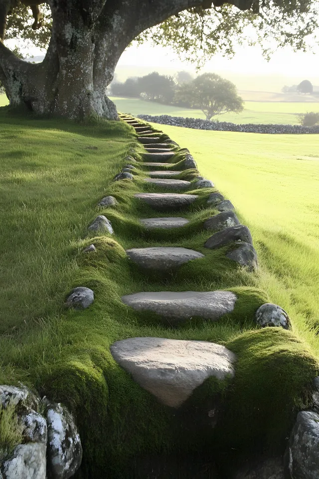 Grass, Grassland, Groundcover, Grasses, Lawn, Garden, Moss, Bryophyte, Algae, Environmental art, Landscaping, Green algae, Walkway, Park, Shadow