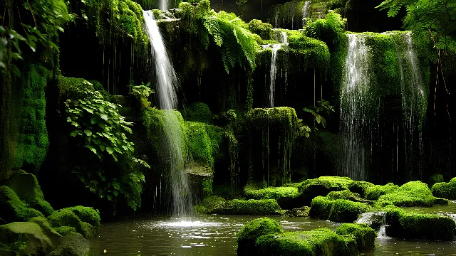 Water, Water resources, Green, Ecoregion, Fluvial landforms of streams, Plant, Natural landscape, Botany, Nature, Leaf, Spring, Waterfall, Terrestrial plant, Vegetation, Grass, Sunlight, Chute, Body of water, Biome, Watercourse