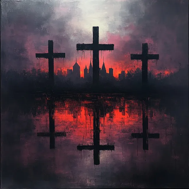 Cross, Dusk, Red sky at morning, Evening, Afterglow, Sunset, Cemetery, Dawn, Religious Item, Sunrise