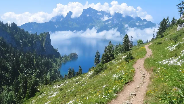 Mountainous landforms, Mountain, Wilderness, Mountain range, Natural landscape, Highland, Hill, Ridge, Hill station, Terrain, Tarn, Valley, Alps, Lake, Larch, Nature reserve, Forest, Mountain river, Adventure, Reservoir