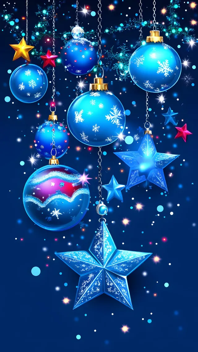 Blue, Christmas decoration, Christmas ornament, Star, Astronomical object, Night, Ornament, Christmas Day, Christmas lights, Graphics, Holiday, Holiday Ornament, Christmas Eve, Sphere, Wallpaper, Snowflake