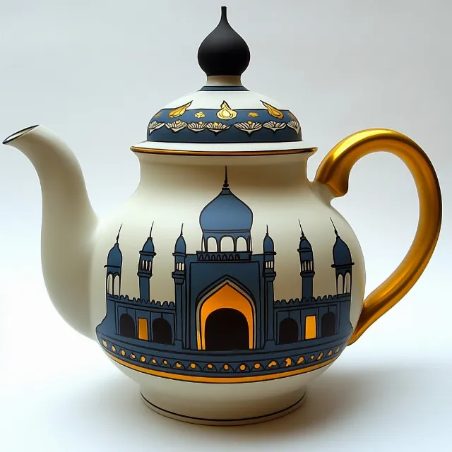 Teapot, Lid, Porcelain, Serveware, Design, Pottery, Finial, Dishware, Ceramic, Stoneware, Dome, Mosque, Kettle