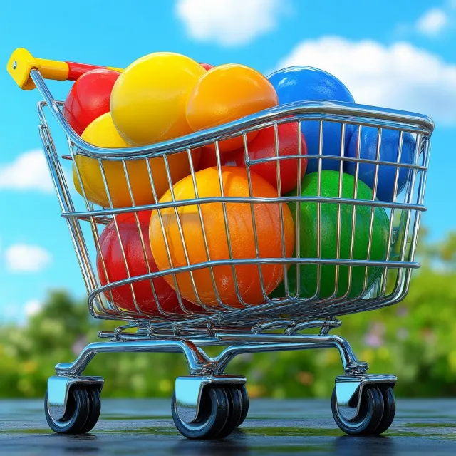 Photograph, Cloud, Plant, Sky, Blue, Natural foods, Yellow, Grass, Shopping cart, Fruit, Snapshot, Basket, Fun, Leisure, Electric blue, Local food, Produce, Motor vehicle, Superfood, Baby Products