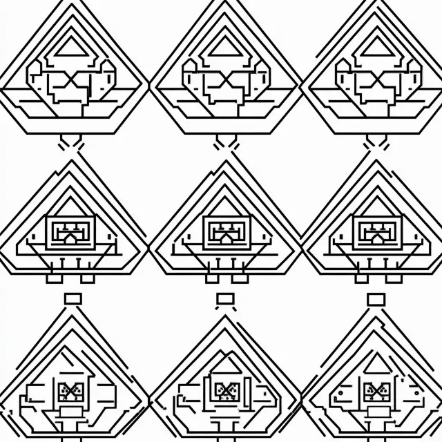 White, Line art, Symmetry, Design, Triangle, Coloring book, Graphics, Diagram