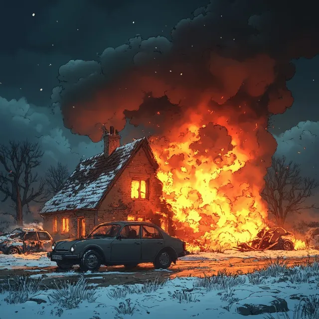 Fire, Flame, Pollution, Heat, Explosion, geological phenomenon, Subcompact car, Smoke, City car, Compact car, Digital compositing, Animation, Classic car, Night