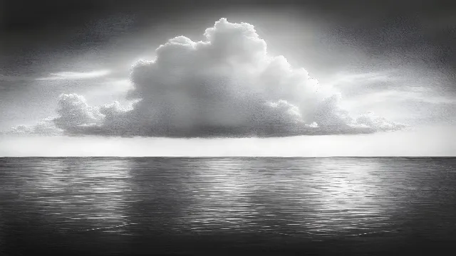 Cloud, Photograph, Monochrome photography, White, Cumulus, Horizon, Fluid, Sea, Liquid, Black, Meteorological phenomenon, Black and white, Ocean, Monochrome, Grey, Silver, Wind, Wind wave, Reflection, Still life photography