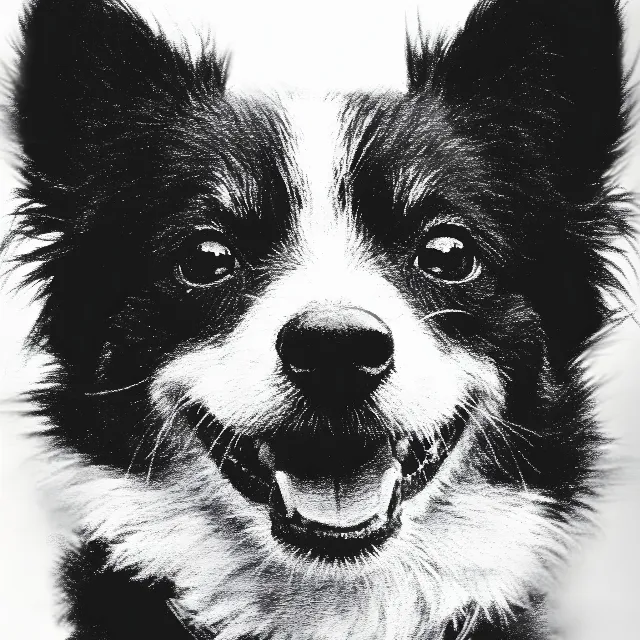 Dog, Vertebrate, Monochrome photography, Carnivores, Snout, Black, Black and white, Whiskers, Monochrome, Canidae, Fur, Working animal, Herding dog, Puppy, Border Collie