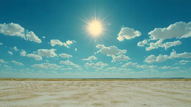 Sky, Blue, Cloud, Daytime, Horizon, Cumulus, Ecoregion, Plain, Meteorological phenomenon, Sunlight, Field, Sun, Steppe, Sand, Aeolian landform, Wind, Astronomical object, Desert