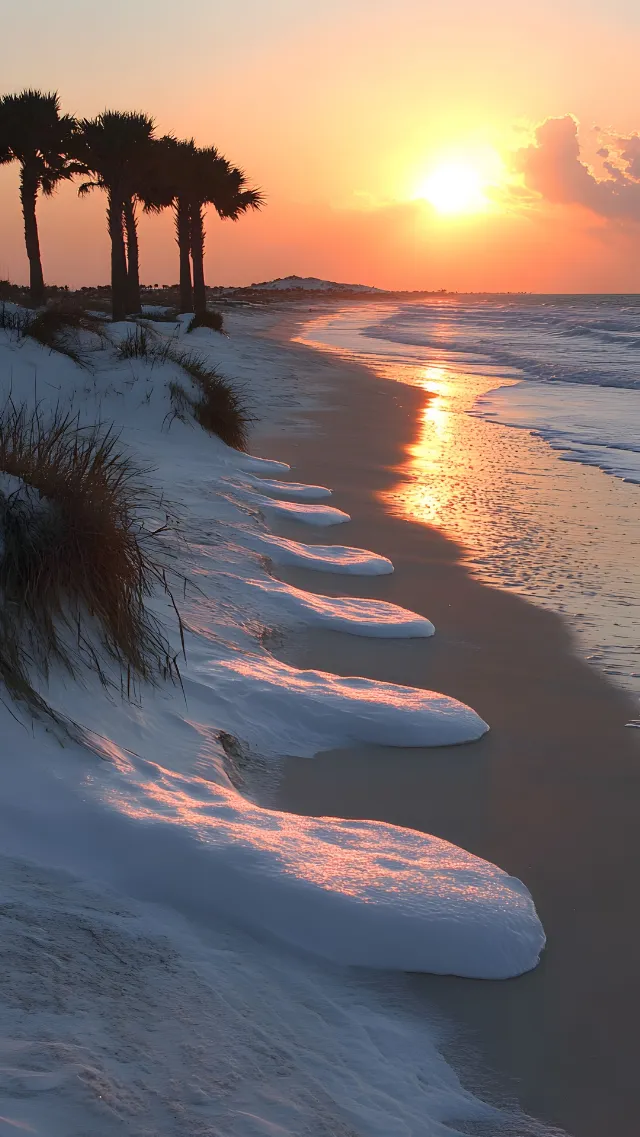 Horizon, Beach, Coast, Sunset, Dusk, Sunrise, Sea, Shore, Coastal and oceanic landforms, Sand, Afterglow, Orange, Wave, Ocean, Evening, Wind wave, Sunlight, Morning, Red sky at morning, Winter