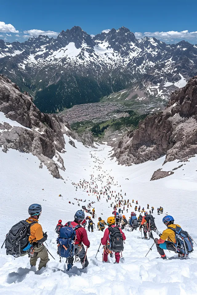 Mountainous landforms, Mountain, Snow, Adventure, Recreation, Mountaineer, Glacial landform, geological phenomenon, Winter, Outdoor recreation, Mountaineering, Mountain range, Slope, Ridge, Alps, Hill station, Arête, Freezing, Hiking, Summit