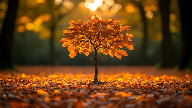 Plant, Leaf, Natural landscape, Botany, Orange, Amber, Branch, Wood, Vegetation, Twig, Sunlight, Tree, Deciduous, Biome, Flower, Grass, Trunk, Landscape, Tints and shades, Beauty