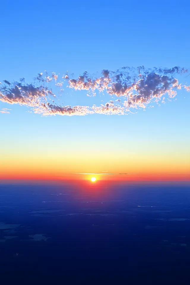 Sky, Blue, Daytime, Horizon, Afterglow, Sun, Orange, Sunrise, Dusk, Sunset, Ecoregion, Astronomical object, Red sky at morning, atmospheric phenomenon, Sunlight, Evening, Morning, Heat, Dawn, Backlighting