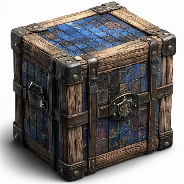 Rectangle, Wood, Gas, Pattern, Electric blue, Box, Hardwood, Chest, Art, Mechanical puzzle, Square, Casket, Home accessories, Metal, Trunk, Baggage, Still life photography, Wicker