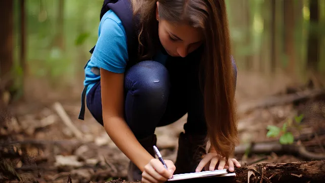 Green, People in nature, Happy, Flash photography, Thigh, Grass, T-shirt, Leisure, Sportswear, Wood, Knee, Beauty, Long hair, Recreation, Electric blue, Human leg, Sitting, Blond, Soil, Boot