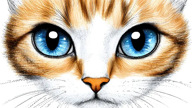 Cat, Felidae, Felinae, Vertebrate, Facial expression, Whiskers, Snout, Iris, Carnivores, Clip art, Graphics, Kitten, Ojos Azules, Fur, Line art, Domestic short-haired cat