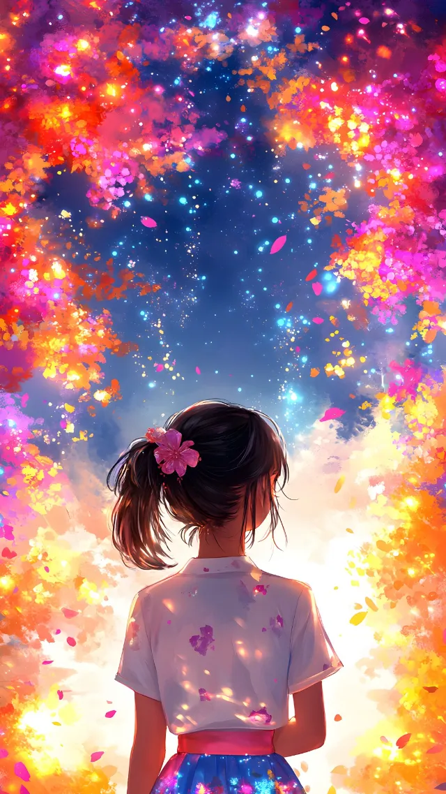 Blue, Pink, CG artwork, Graphics, Wind, Animation, Anime, Watercolor painting, Fictional character, Hime cut, Animated cartoon, Star