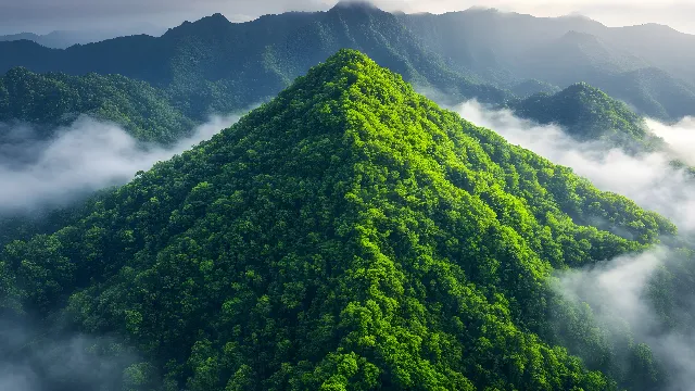 Green, Mountainous landforms, Mountain, Hill, Vegetation, Natural landscape, Highland, Hill station, Forest, Terrain, Jungle, Mountain range, Nature reserve, Rainforest, Valley, Ridge, Valdivian temperate rain forest, Old-growth forest, Tropical and subtropical coniferous forests, Temperate broadleaf and mixed forest