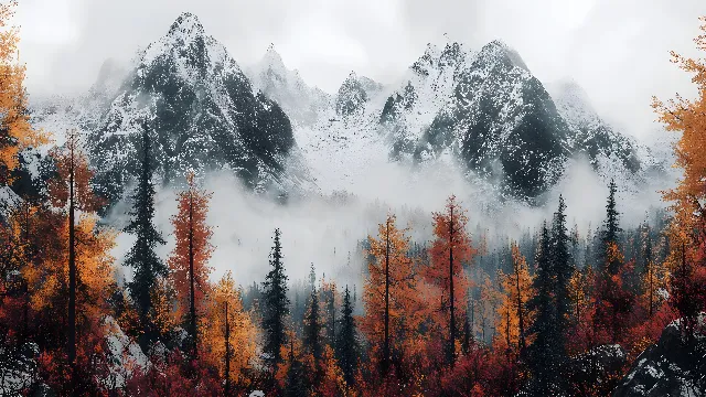 Mountain, Mountainous landforms, Winter, Natural landscape, Spruce-fir forests, Wilderness, atmospheric phenomenon, Forest, Mountain range, Snow, Larch, Ridge, Hill station, Morning, Glacial landform, Valley, Alps, Tropical and subtropical coniferous forests, Freezing, Summit