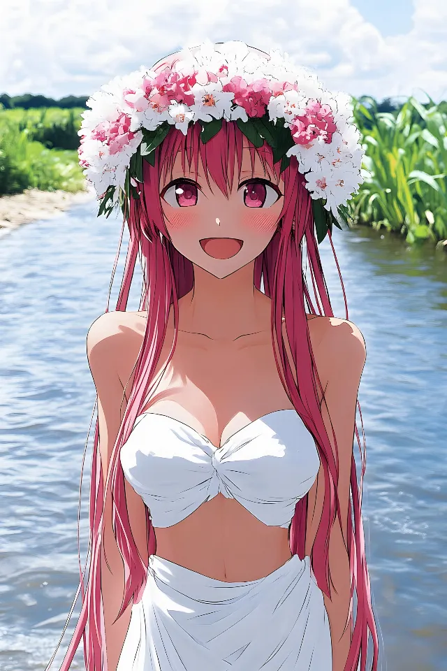 Red, Beauty, Pink, Long hair, Hime cut, CG artwork, Anime, Animation, Red hair, Hair coloring, Fictional character, Bangs