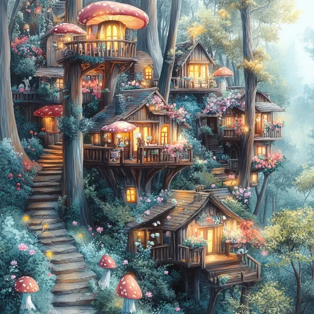 Tree house, Home, Forest, Cottage, Jungle, Hut, Design, Animation, Old-growth forest, Log cabin, Garden buildings, Outdoor Structure