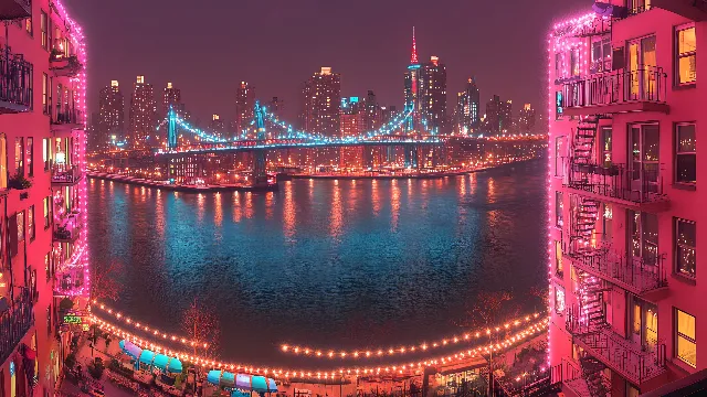 Building, City, Metropolitan area, Urban area, Night, High-rise building, Metropolis, Skyscraper, Landmark, Cityscape, Commercial building, Reflection, Bridge, Tower, Midnight, Electricity, Apartment, Condominium, Skyline, Neon