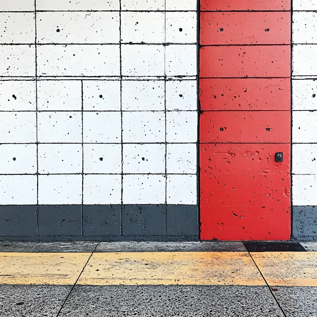 Red, Wall, Orange, Composite material, Grey, Concrete, Symmetry, Paint, Tile, Shadow