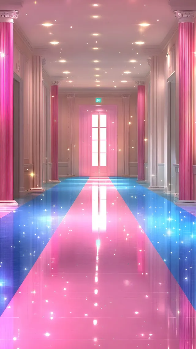 Red, Flooring, Floor, Pink, Ceiling, Purple, Column, Symmetry, Tile, Lobby, Paint, Hall, Cleanliness, Light fixture